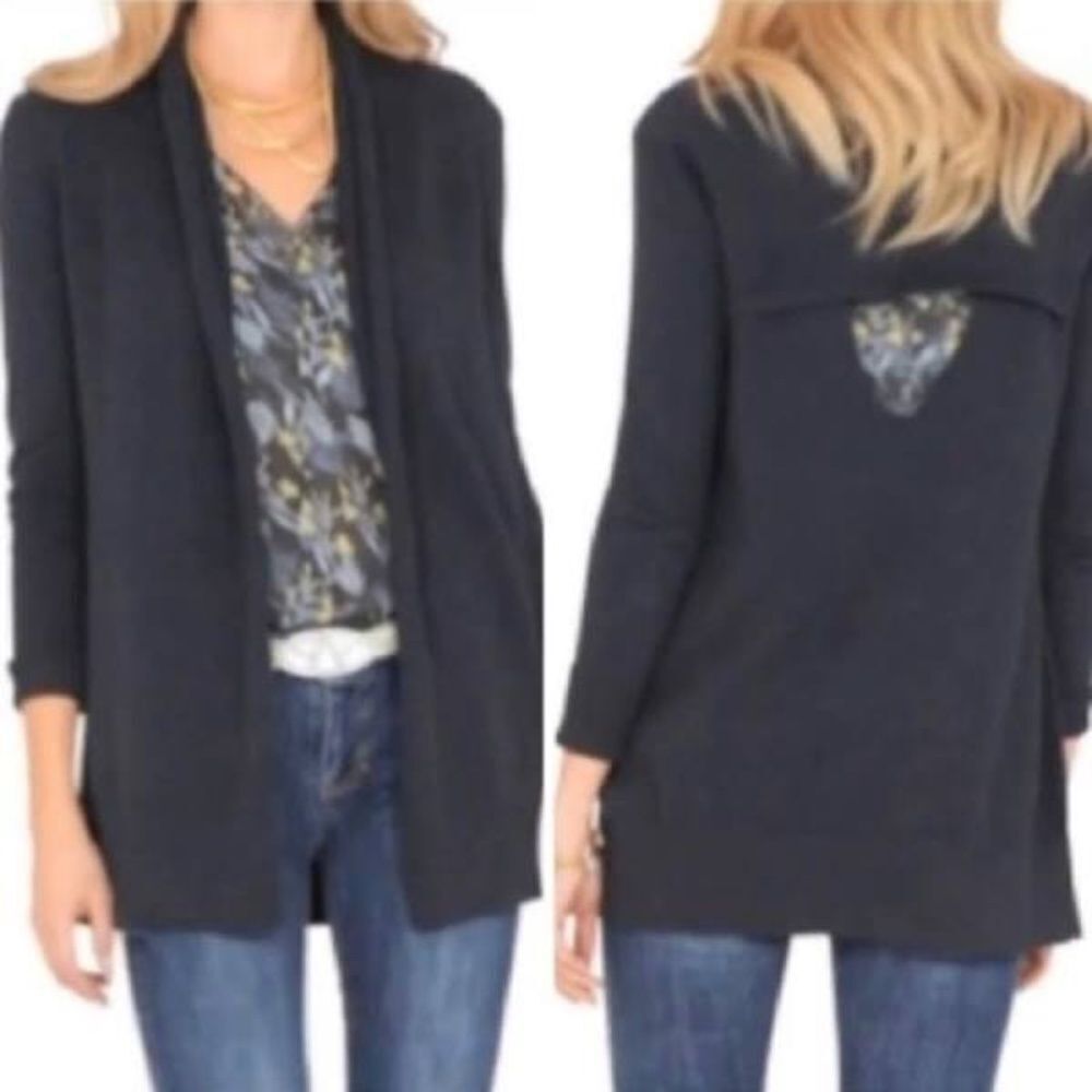 Cabi Victoria Charcoal Grey Cutaway Keyhole Back Open Cardigan Sz M